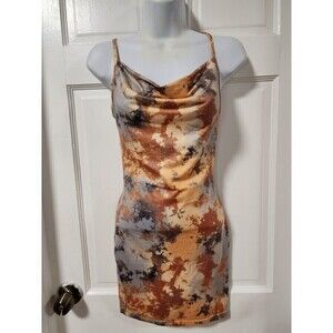 Shein Womens Cami Dress Multicolor Tie Dye Spaghetti Strap Cowl Neck L New